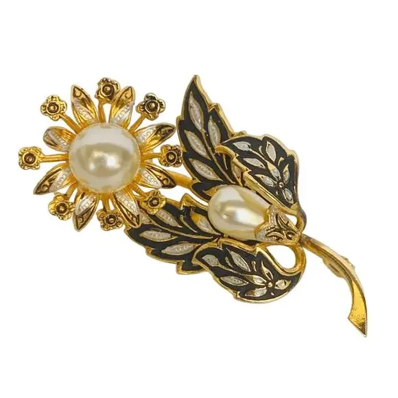 Vintage Damascene Flower Brooch - Picture 2 of 9